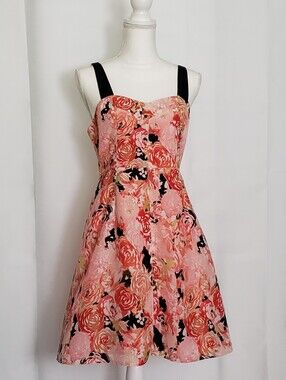 Candie's Pink Floral A-Line Mini Dress with Black Straps